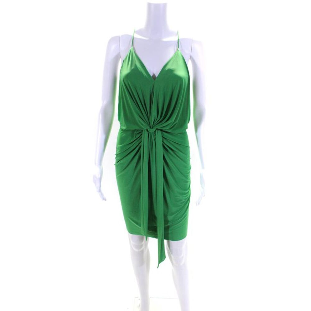 T Bags Los Angeles Womens V Neck Drapey Knee Length Gown Green Size XS